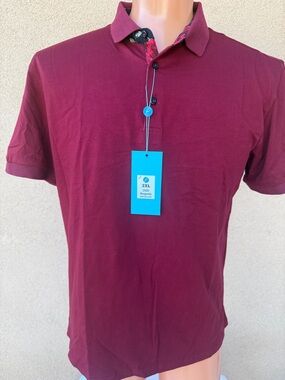 Men's Burgundy Short-Sleeve Polo with Contrast Placket